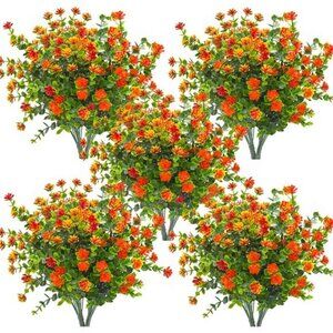10 Bundles Artificial Fake Flowers, Faux Outdoor Plastic Plants UV Resistant